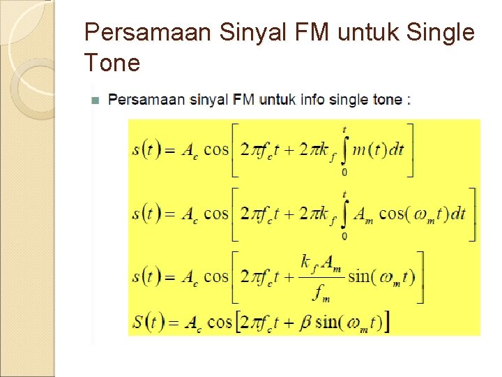 Persamaan Sinyal FM untuk Single Tone 