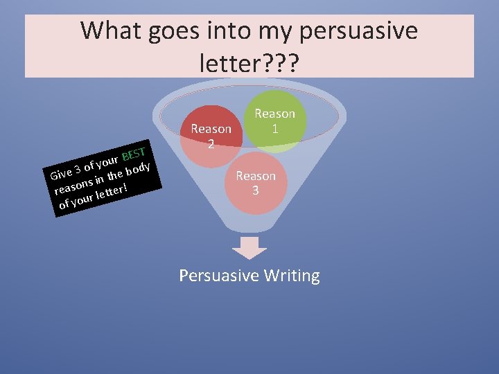 What goes into my persuasive letter? ? ? EST B r u of yo