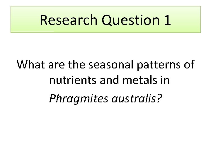 Research Question 1 What are the seasonal patterns of nutrients and metals in Phragmites