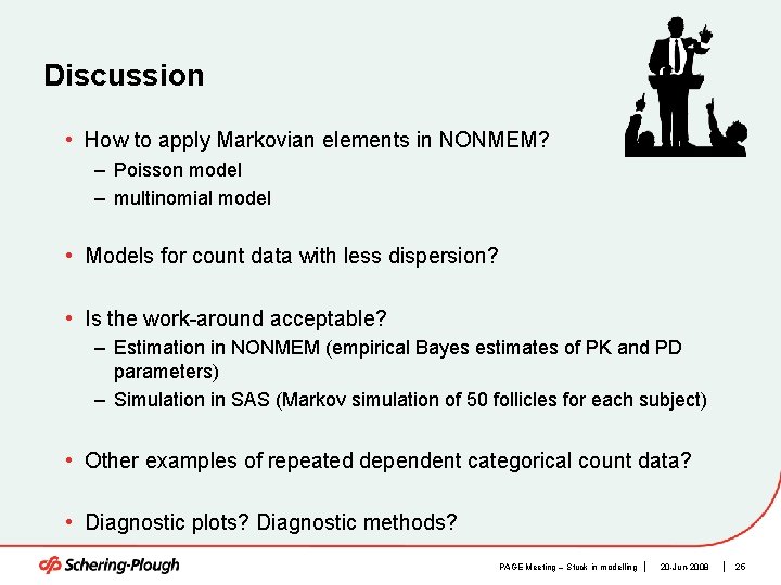 Discussion • How to apply Markovian elements in NONMEM? – Poisson model – multinomial