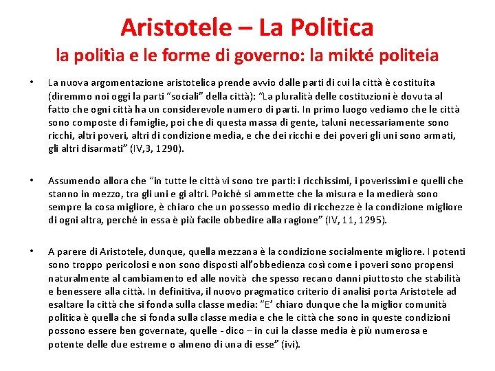 Aristotele – La Politica la politìa e le forme di governo: la mikté politeia