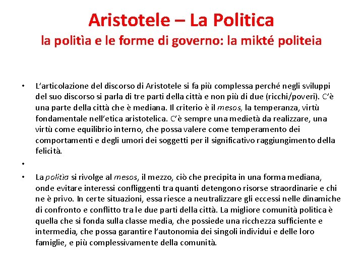 Aristotele – La Politica la politìa e le forme di governo: la mikté politeia