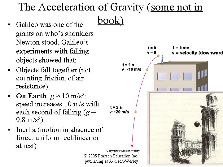  • The Acceleration of Gravity (some not in book) Galileo was one of