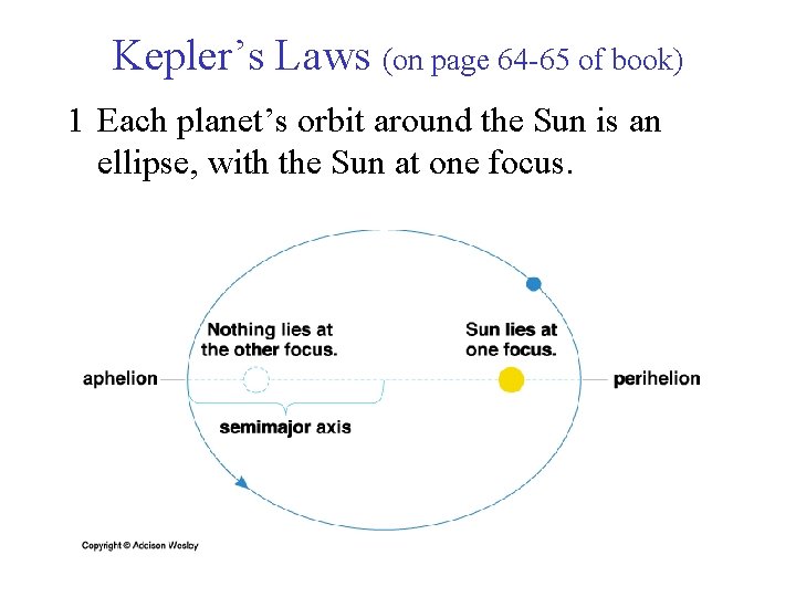 Kepler’s Laws (on page 64 -65 of book) 1 Each planet’s orbit around the