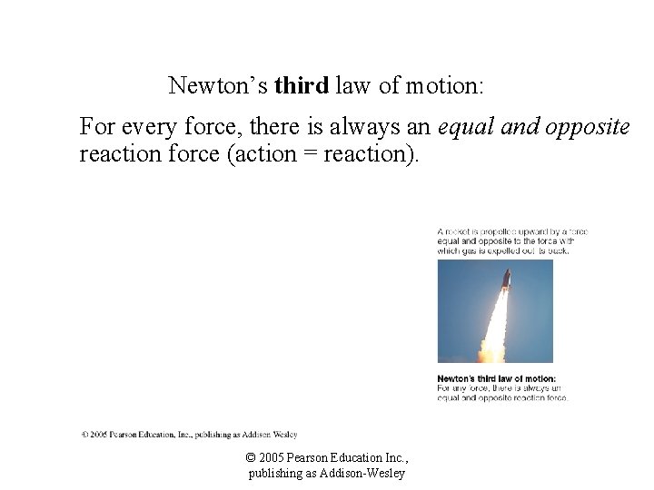 Newton’s third law of motion: For every force, there is always an equal and