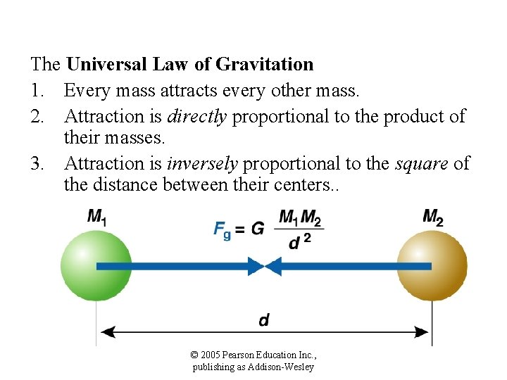The Universal Law of Gravitation 1. Every mass attracts every other mass. 2. Attraction