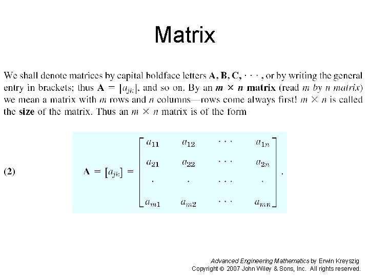 Matrix Advanced Engineering Mathematics by Erwin Kreyszig Copyright