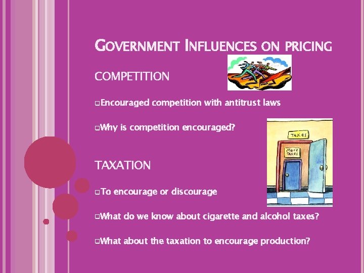 GOVERNMENT INFLUENCES ON PRICING COMPETITION q. Encouraged q. Why competition with antitrust laws is