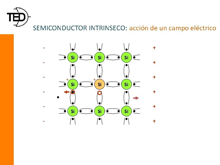 SEMICONDUCTOR INTRINSECO: acción de un campo eléctrico - + Si Si + + Si