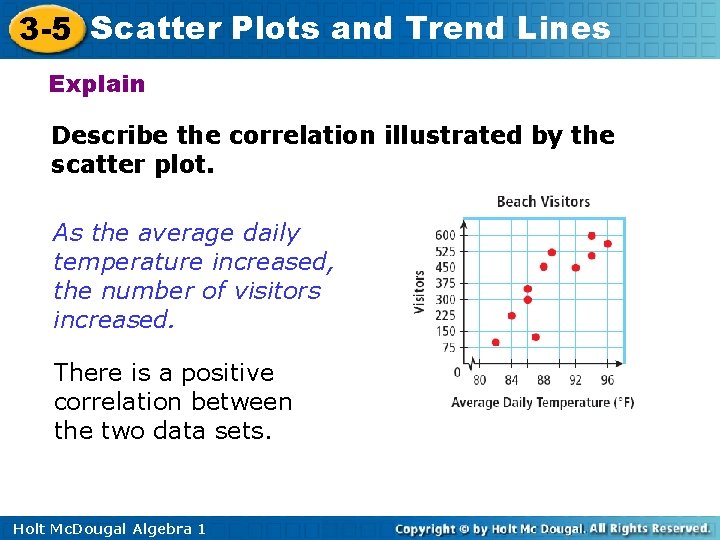 3 -5 Scatter Plots and Trend Lines Explain Describe the correlation illustrated by the