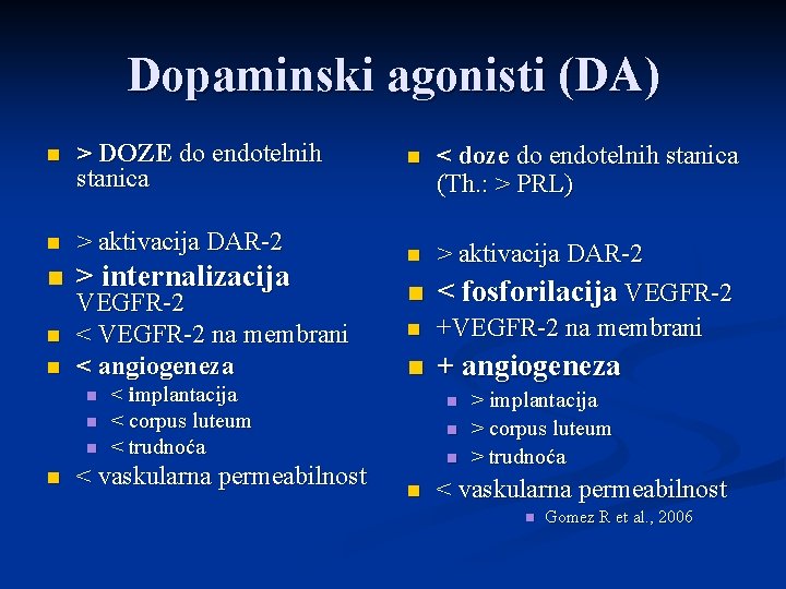 Dopaminski agonisti (DA) n > DOZE do endotelnih stanica n > aktivacija DAR-2 n