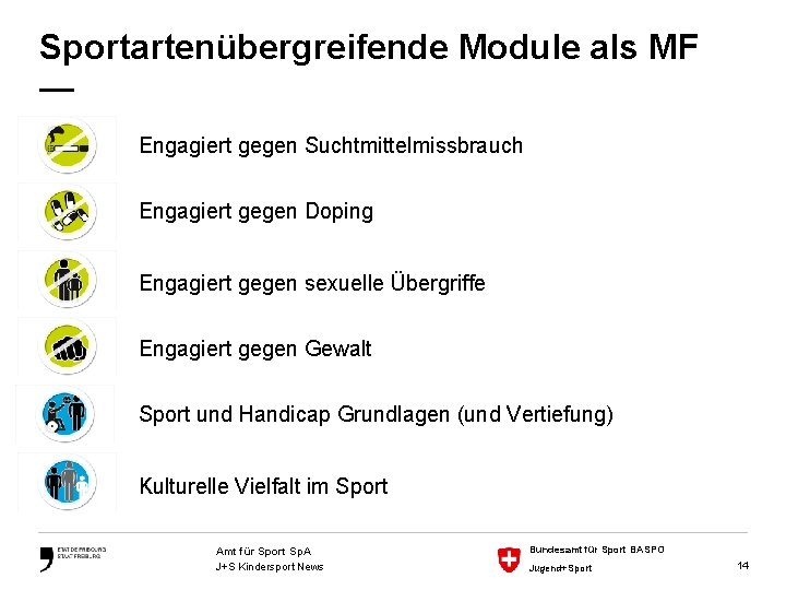 Sportartenübergreifende Module als MF — Engagiert gegen Suchtmittelmissbrauch Engagiert gegen Doping Engagiert gegen sexuelle