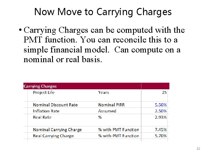 Now Move to Carrying Charges • Carrying Charges can be computed with the PMT