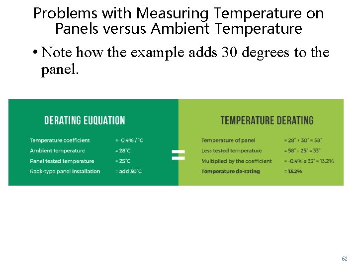 Problems with Measuring Temperature on Panels versus Ambient Temperature • Note how the example