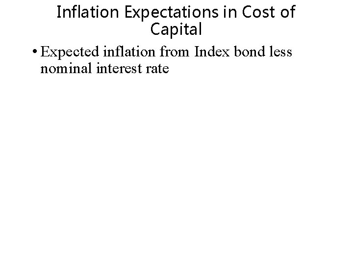 Inflation Expectations in Cost of Capital • Expected inflation from Index bond less nominal
