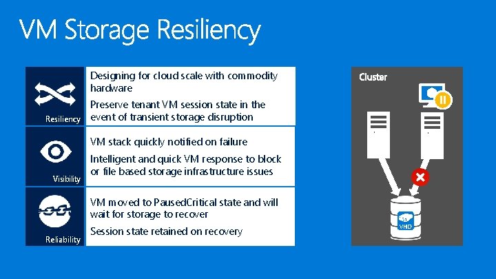 Designing for cloud scale with commodity hardware Resiliency Preserve tenant VM session state in