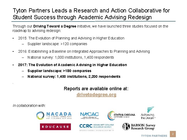 Tyton Partners Leads a Research and Action Collaborative for Student Success through Academic Advising Tyton Partners Leads a Research and Action Collaborative for Student Success through Academic Advising
