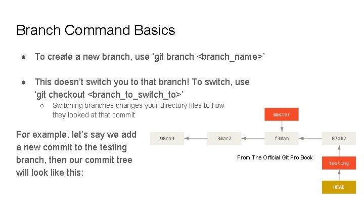 Branch Command Basics ● To create a new branch, use ‘git branch <branch_name>’ ●