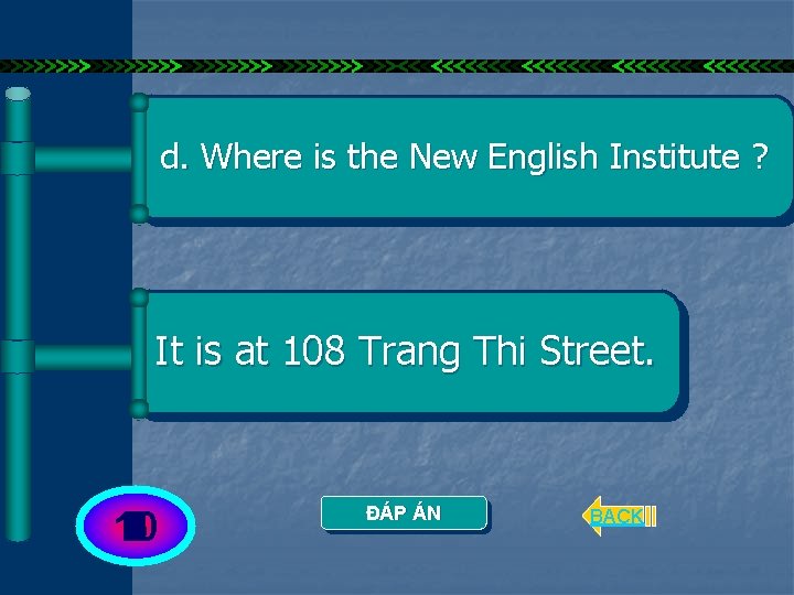 d. Where is the New English Institute ? It is at 108 Trang Thi