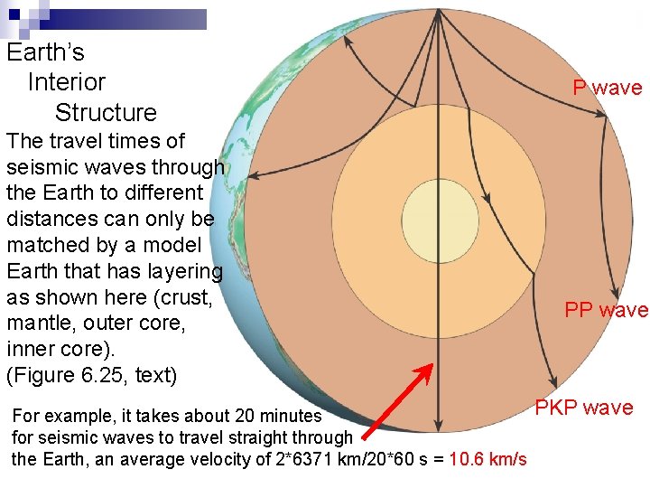 Earth’s Interior Structure The travel times of seismic waves through the Earth to different