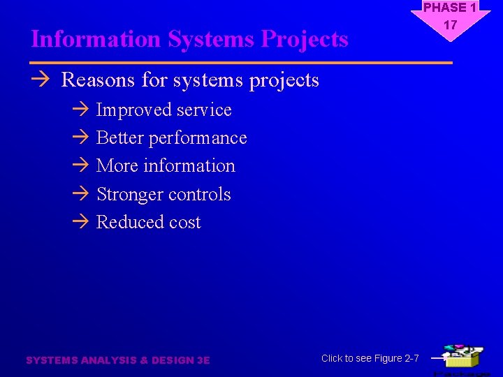 Information Systems Projects à Reasons for systems projects à Improved service à Better performance