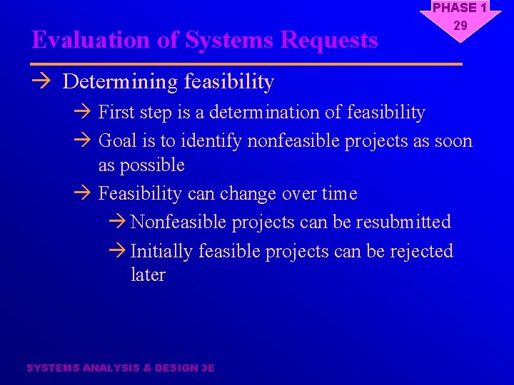 Evaluation of Systems Requests PHASE 1 29 à Determining feasibility à First step is