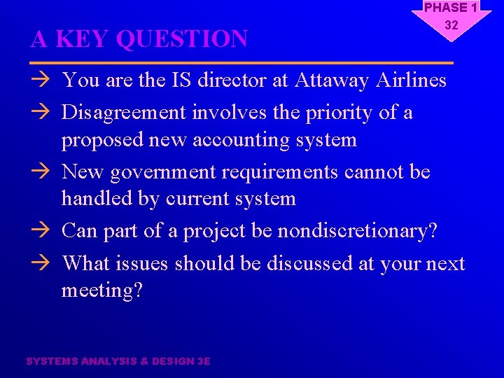 A KEY QUESTION PHASE 1 32 à You are the IS director at Attaway