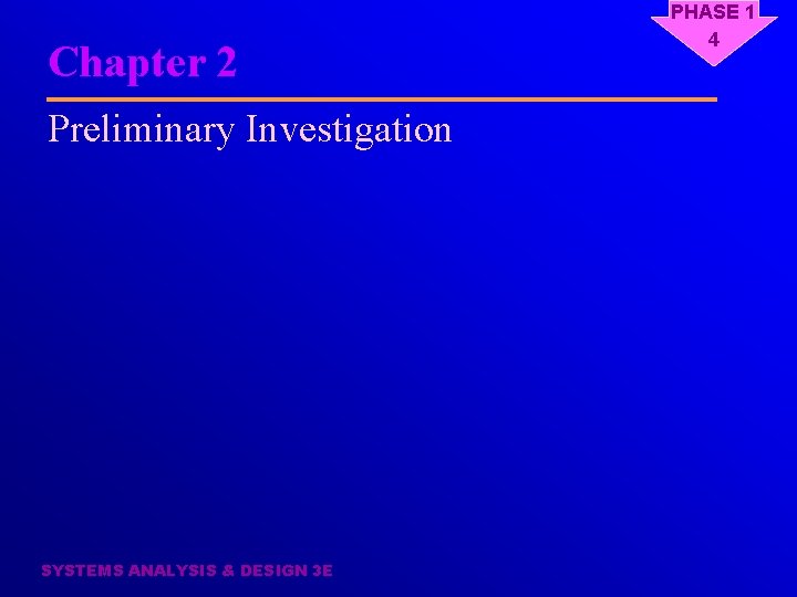 Chapter 2 Preliminary Investigation SYSTEMS ANALYSIS & DESIGN 3 E PHASE 1 4 