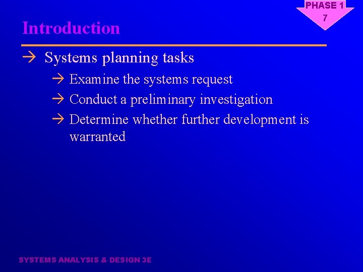 Introduction PHASE 1 7 à Systems planning tasks à Examine the systems request à