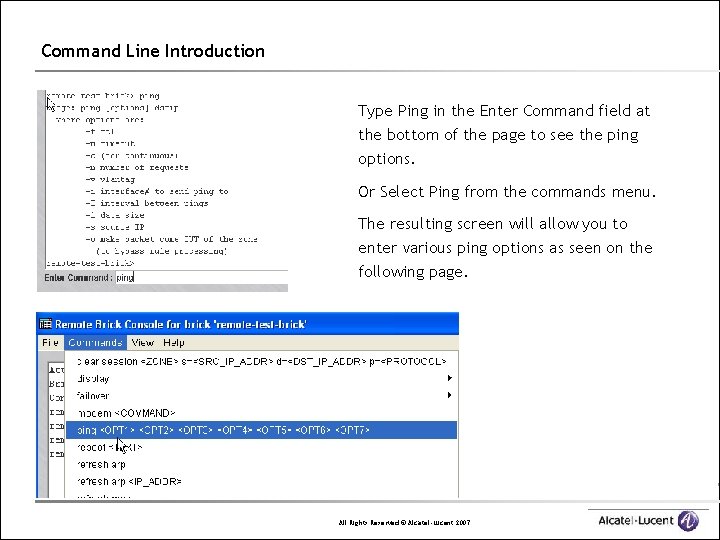 Command Line Introduction Type Ping in the Enter Command field at the bottom of
