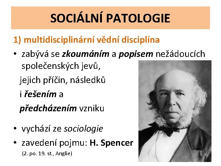SOCIÁLNÍ PATOLOGIE 1) multidisciplinární vědní disciplína • zabývá se zkoumáním a popisem nežádoucích společenských