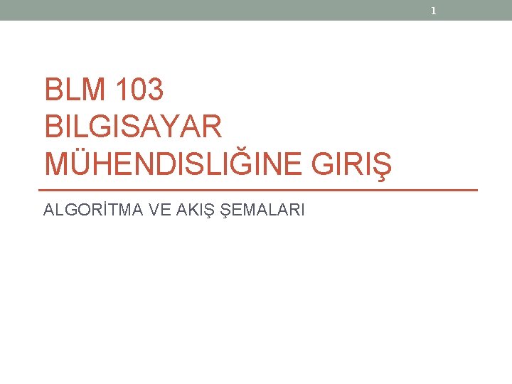 1 BLM 103 BILGISAYAR MÜHENDISLIĞINE GIRIŞ ALGORİTMA VE AKIŞ ŞEMALARI 