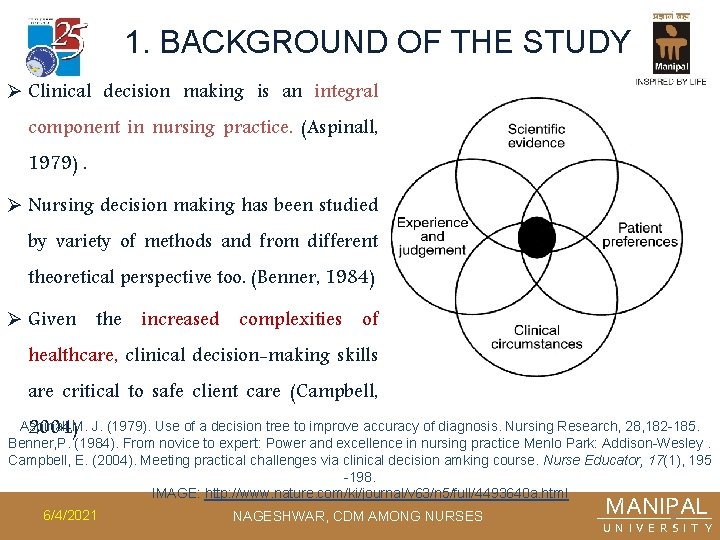 1. BACKGROUND OF THE STUDY Ø Clinical decision making is an integral component in
