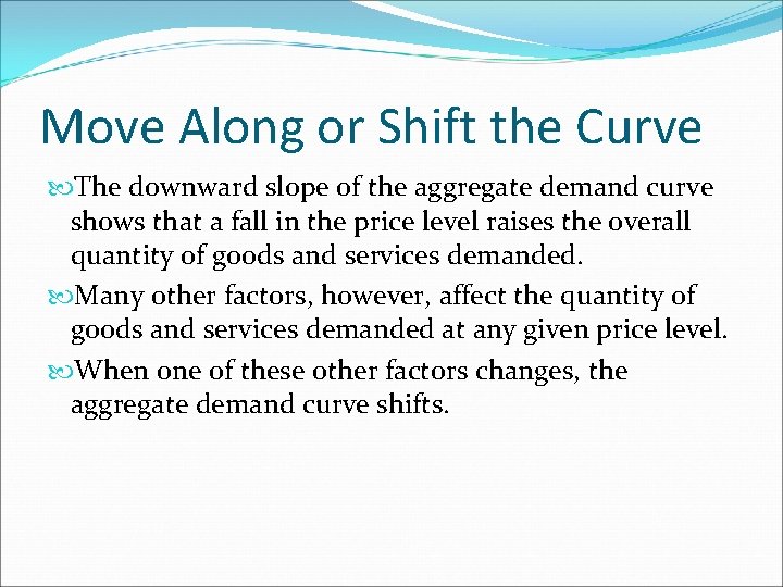 Move Along or Shift the Curve The downward slope of the aggregate demand curve
