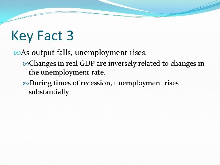 Key Fact 3 As output falls, unemployment rises. Changes in real GDP are inversely