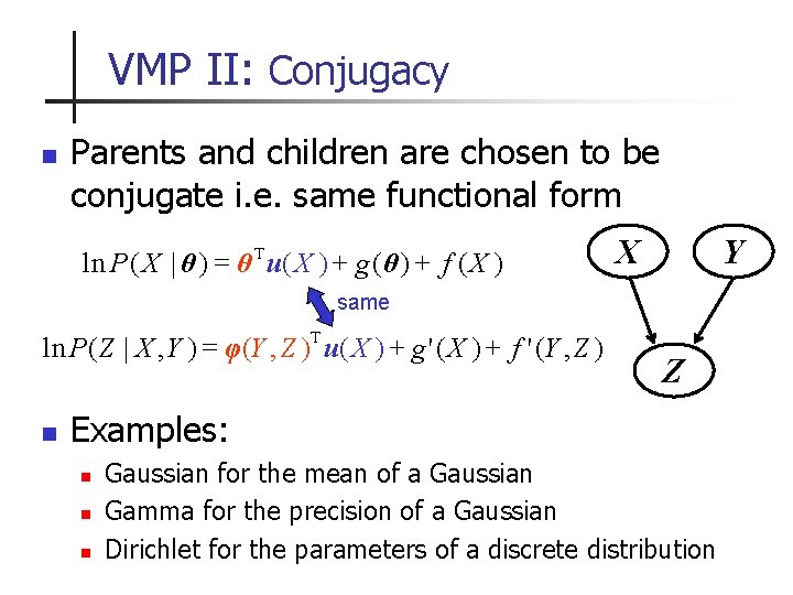 VMP II: Conjugacy n Parents and children are chosen to be conjugate i. e.