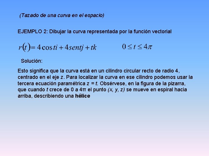 (Tazado de una curva en el espacio) EJEMPLO 2: Dibujar la curva representada por