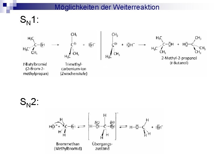 Möglichkeiten der Weiterreaktion SN 1: SN 2: 