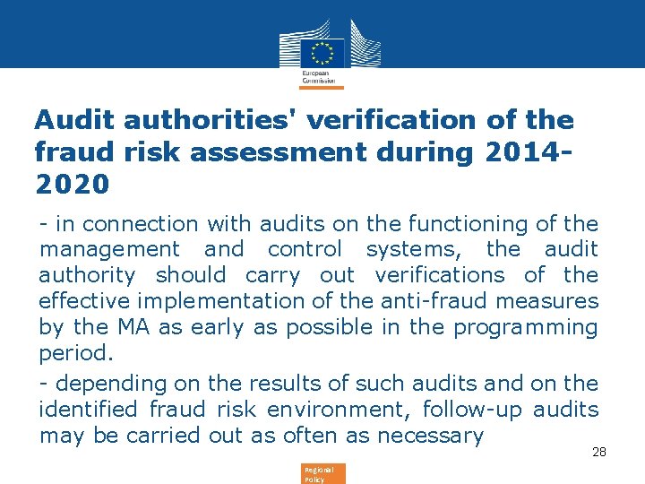 Audit authorities' verification of the fraud risk assessment during 20142020 - in connection with
