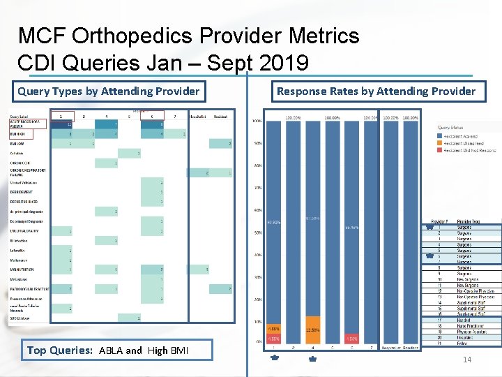 MCF Orthopedics Provider Metrics CDI Queries Jan – Sept 2019 Query Types by Attending