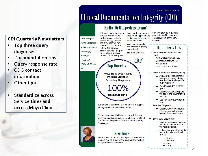CDI Quarterly Newsletters • Top three query diagnoses • Documentation tips • Query response