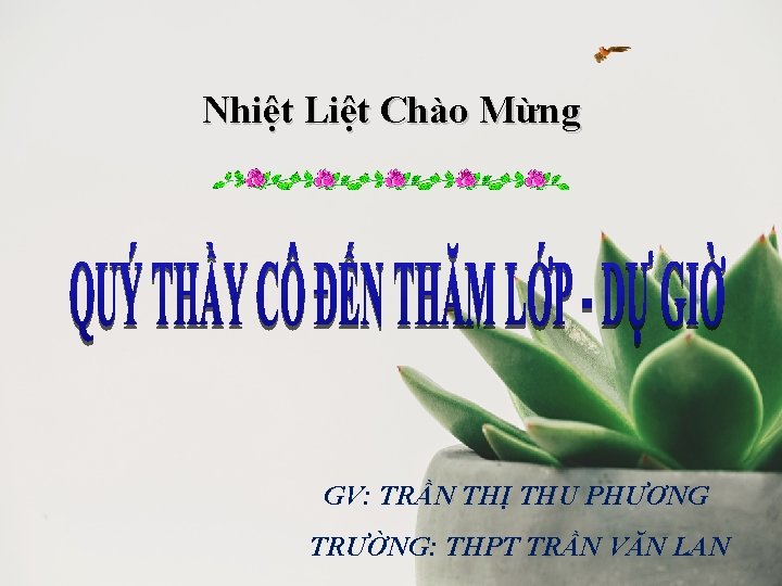 Nhiệt Liệt Chào Mừng GV: TRẦN THỊ THU PHƯƠNG TRƯỜNG: THPT TRẦN VĂN LAN