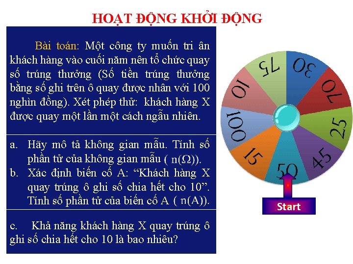 HOẠT ĐỘNG KHỞI ĐỘNG Bài toán: Một công ty muốn tri ân khách hàng