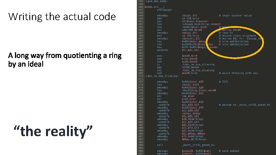 Writing the actual code “the reality” 