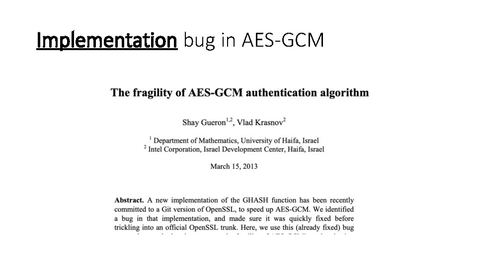 Implementation bug in AES-GCM 