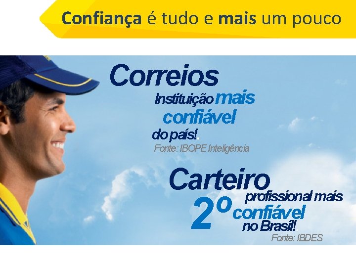 Confiança é tudo e mais um pouco Correios Instituição mais confiável do país!. Fonte: