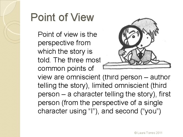 Point of View Point of view is the perspective from which the story is