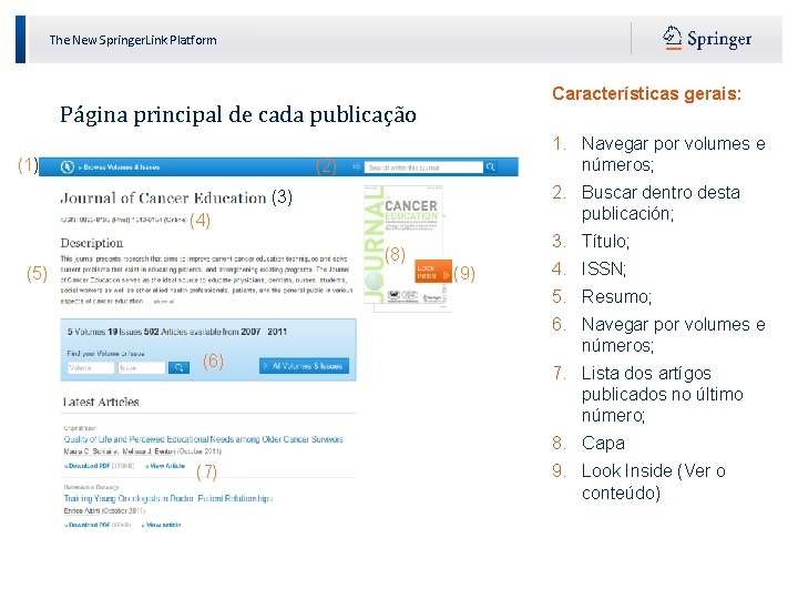 The New Springer. Link Platform Características gerais: Página principal de cada publicação (1) 1.