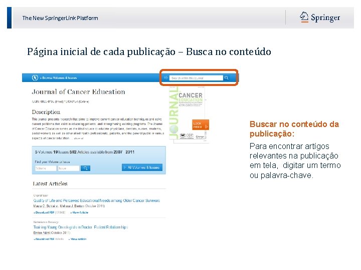The New Springer. Link Platform Página inicial de cada publicação – Busca no conteúdo