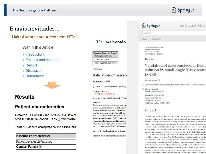 The New Springer. Link Platform E mais novidades… Links diretos para o texto em